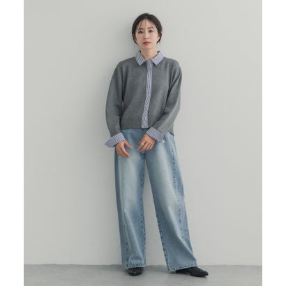 アーバンリサーチ ドアーズ URBAN RESEARCH DOORS 布帛ドッキングニットカーディガン （ネイビー）｜詳細画像