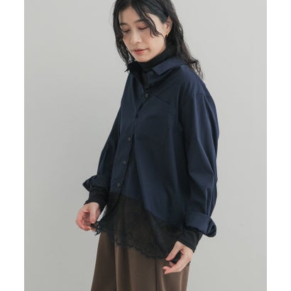 アーバンリサーチ ドアーズ URBAN RESEARCH DOORS ヘムレースドッキングシャツ （ネイビー）｜詳細画像