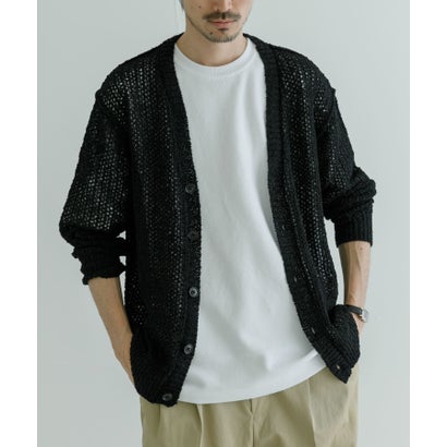 アーバンリサーチ URBAN RESEARCH 透かし編みVカーディガン （BLACK）｜詳細画像