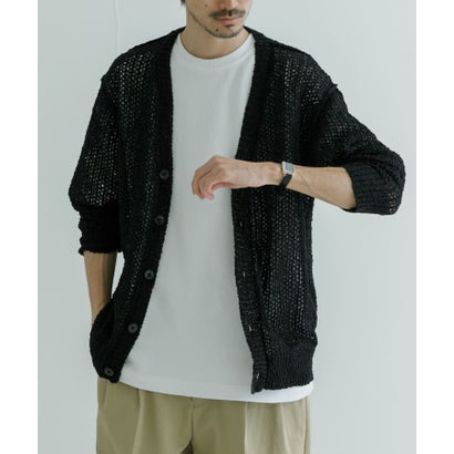 アーバンリサーチ URBAN RESEARCH 透かし編みVカーディガン （BLACK）｜詳細画像
