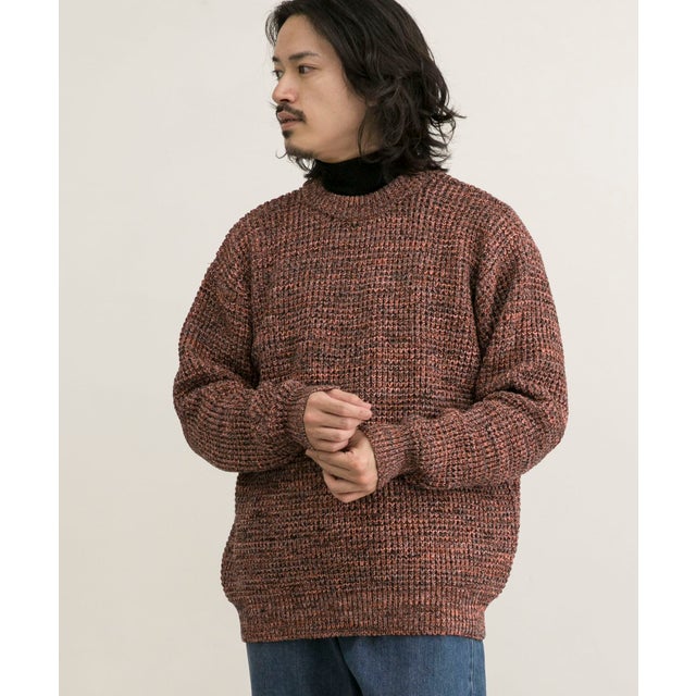 3Gメランジワッフルクルーネックニット （RED）
