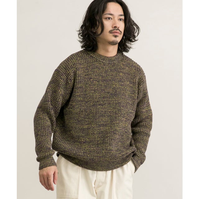 3Gメランジワッフルクルーネックニット （PURPLE）