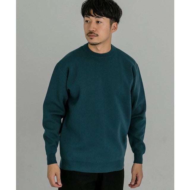 ウール混ミラノリブクルーネックニット （GREEN）