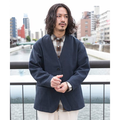 『UR TECH』起毛ノーカラー2Bジャケット （BLUE/GRAY）｜詳細画像