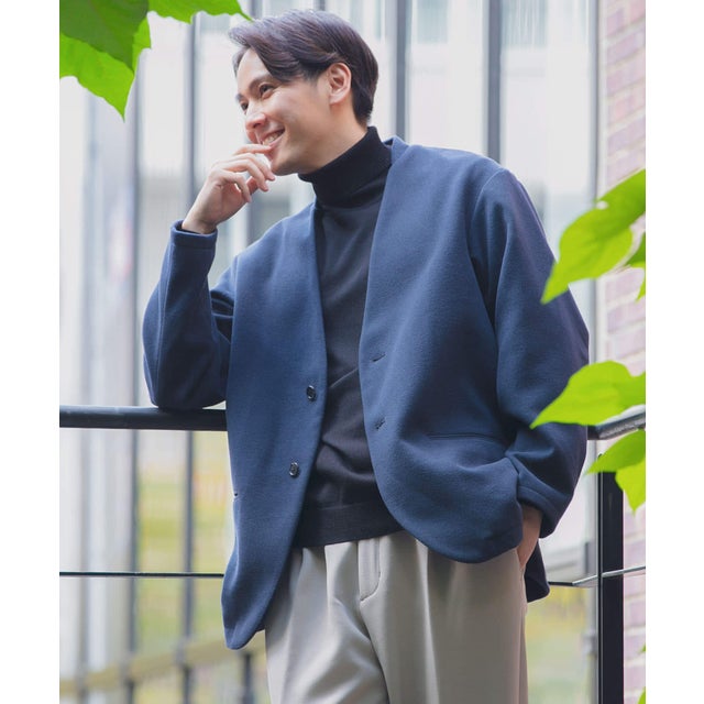 『UR TECH』起毛ノーカラー2Bジャケット （BLUE/GRAY）