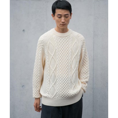 アーバンリサーチ URBAN RESEARCH WASHABLEウールケーブルクルーニット （IVORY）｜詳細画像