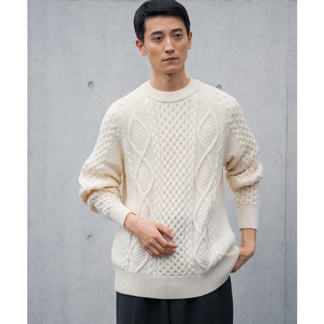 WASHABLEウールケーブルクルーニット （IVORY）