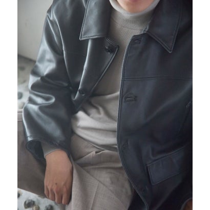 new basic LAMB LEATHER CAR COAT （ブラック）｜詳細画像