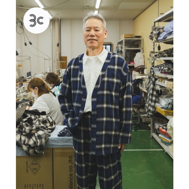 THE INDUSTRY WORKS 綿レーヨンオンブレネルノーカラージャケット （ブルー）