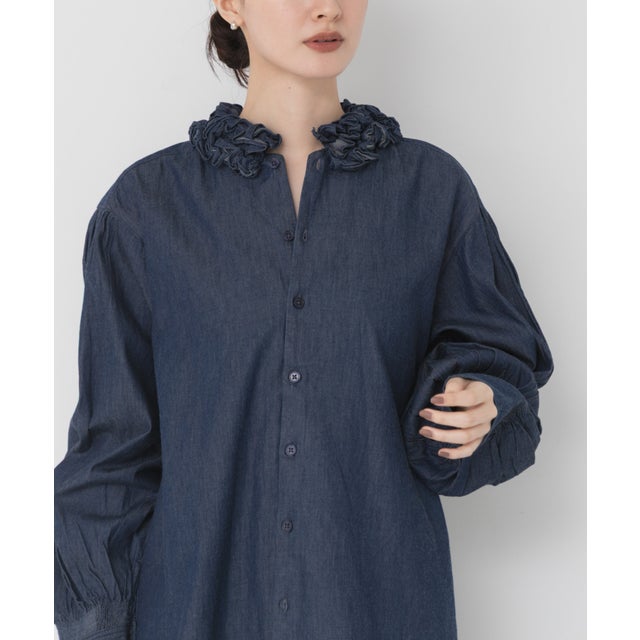 crinkle crinkle crinkle INDIGO FRILL COLLAR SHIRTS （インディゴブルー）