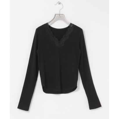 V-NECK LACE RIB TOPS （ブラック）｜詳細画像