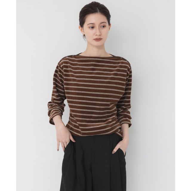VELOUR BORDER 2WAY TOPS （ブラウン）