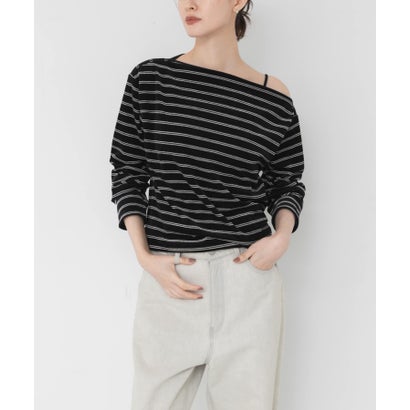 アーバンリサーチ URBAN RESEARCH VELOUR BORDER 2WAY TOPS （ブラック）｜詳細画像