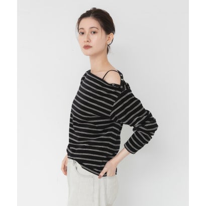 アーバンリサーチ URBAN RESEARCH VELOUR BORDER 2WAY TOPS （ブラック）｜詳細画像