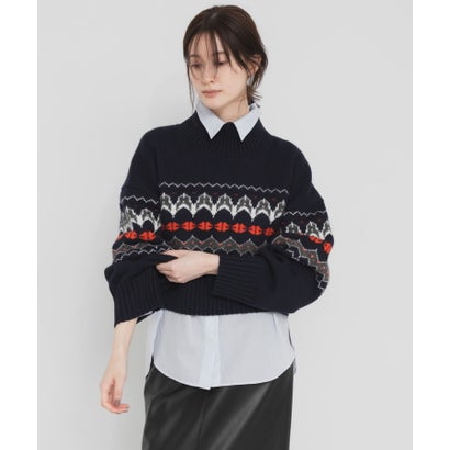 FAIRISLE HIGHNECK KNIT （ネイビー）｜詳細画像