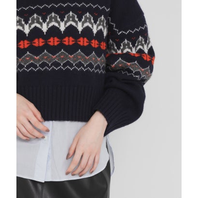 FAIRISLE HIGHNECK KNIT （ネイビー）｜詳細画像