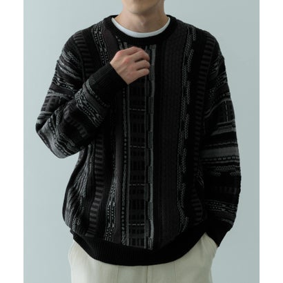 アイテムズ アーバンリサーチ ITEMS URBAN RESEARCH マルチジャカード クルーネックニット （BLK）｜詳細画像
