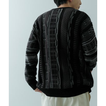 アイテムズ アーバンリサーチ ITEMS URBAN RESEARCH マルチジャカード クルーネックニット （BLK）｜詳細画像