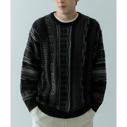 アイテムズ アーバンリサーチ ITEMS URBAN RESEARCH マルチジャカード クルーネックニット （BLK）｜詳細画像