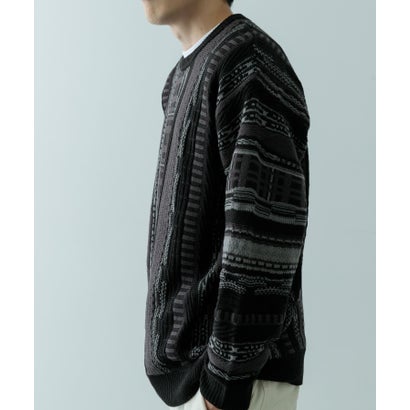 アイテムズ アーバンリサーチ ITEMS URBAN RESEARCH マルチジャカード クルーネックニット （BLK）｜詳細画像