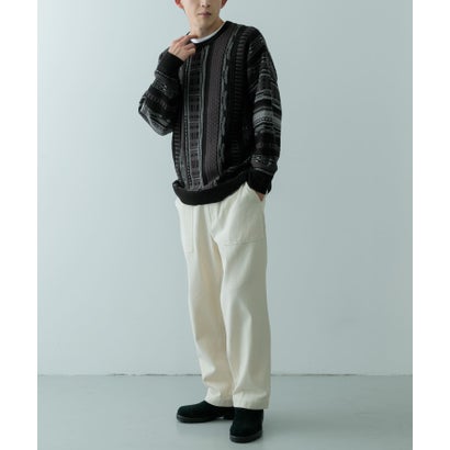 アイテムズ アーバンリサーチ ITEMS URBAN RESEARCH マルチジャカード クルーネックニット （BLK）｜詳細画像