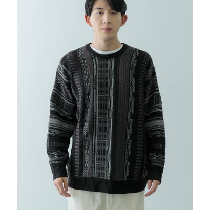アイテムズ アーバンリサーチ ITEMS URBAN RESEARCH マルチジャカード クルーネックニット （BLK）｜詳細画像