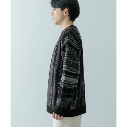 アイテムズ アーバンリサーチ ITEMS URBAN RESEARCH マルチジャカード クルーネックニット （BLK）｜詳細画像