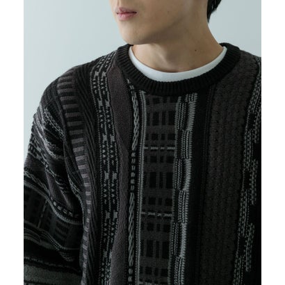 アイテムズ アーバンリサーチ ITEMS URBAN RESEARCH マルチジャカード クルーネックニット （BLK）｜詳細画像
