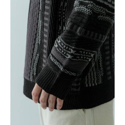 アイテムズ アーバンリサーチ ITEMS URBAN RESEARCH マルチジャカード クルーネックニット （BLK）｜詳細画像