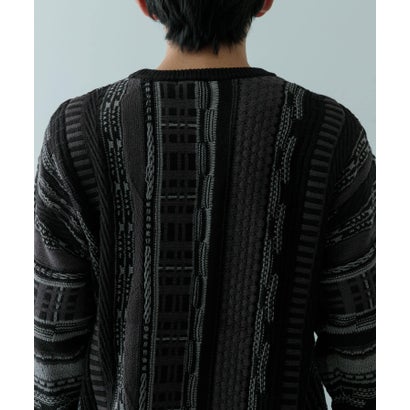 アイテムズ アーバンリサーチ ITEMS URBAN RESEARCH マルチジャカード クルーネックニット （BLK）｜詳細画像