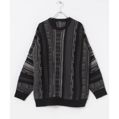 アイテムズ アーバンリサーチ ITEMS URBAN RESEARCH マルチジャカード クルーネックニット （BLK）｜詳細画像
