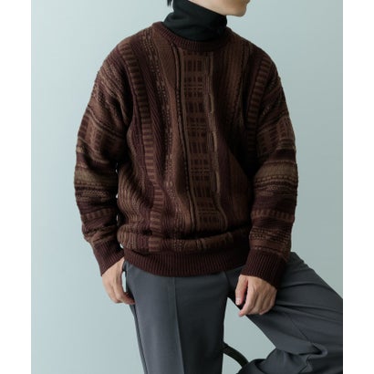 アイテムズ アーバンリサーチ ITEMS URBAN RESEARCH マルチジャカード クルーネックニット （BLK）｜詳細画像