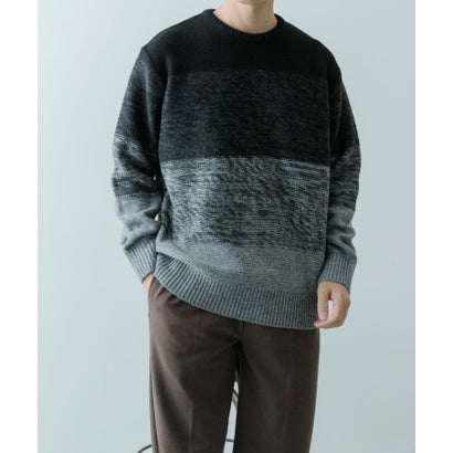 アイテムズ アーバンリサーチ ITEMS URBAN RESEARCH リサイクルヤーン グラデーション ニット （BLK）｜詳細画像