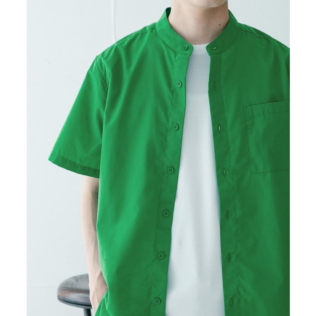 『UR TECH Smart Linen Touch』ハイパフォーマンスリネン バンドカラーシャツ （グリーン）