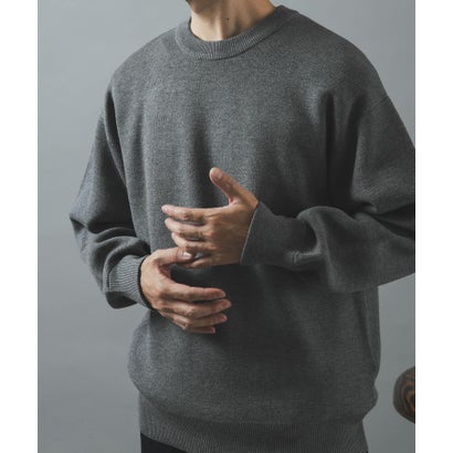 アイテムズ アーバンリサーチ ITEMS URBAN RESEARCH スウェットタッチニット クルーネック Tops （ネイビー）｜詳細画像
