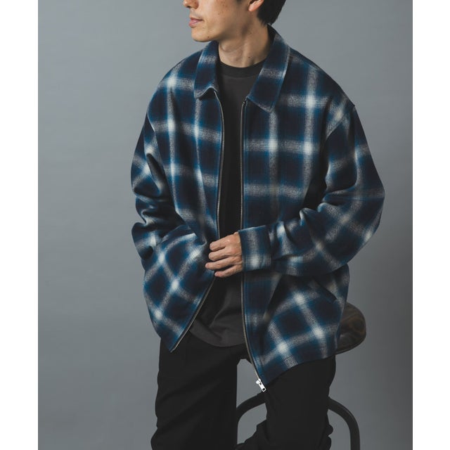 Ombre Plaid zip up ブルゾン （ブルー）