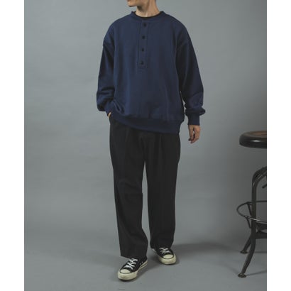 アイテムズ アーバンリサーチ ITEMS URBAN RESEARCH ハーフボタン 裏毛 スウェット （ネイビー）｜詳細画像