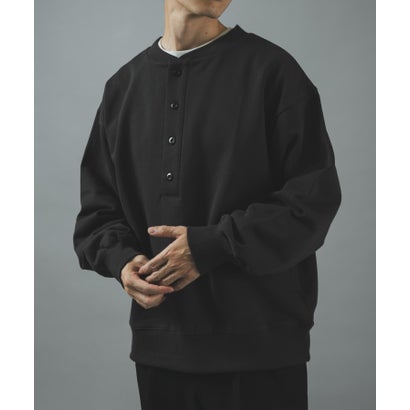 アイテムズ アーバンリサーチ ITEMS URBAN RESEARCH ハーフボタン 裏毛 スウェット （ブラック）｜詳細画像