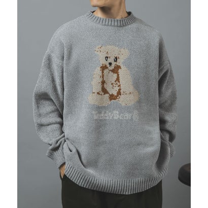 アイテムズ アーバンリサーチ ITEMS URBAN RESEARCH TEDDY BEAR モール クルーネックニット （グリーン）｜詳細画像