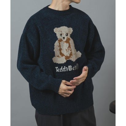 アイテムズ アーバンリサーチ ITEMS URBAN RESEARCH TEDDY BEAR モール クルーネックニット （ネイビー）｜詳細画像