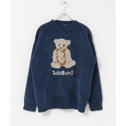 アイテムズ アーバンリサーチ ITEMS URBAN RESEARCH TEDDY BEAR モール クルーネックニット （ネイビー）｜詳細画像