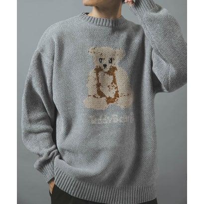 アイテムズ アーバンリサーチ ITEMS URBAN RESEARCH TEDDY BEAR モール クルーネックニット （ネイビー）｜詳細画像