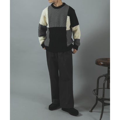 アイテムズ アーバンリサーチ ITEMS URBAN RESEARCH テクスチャーコンビ クルーネックニット （ネイビー）｜詳細画像