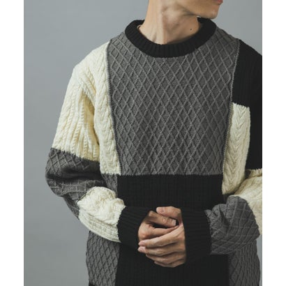 アイテムズ アーバンリサーチ ITEMS URBAN RESEARCH テクスチャーコンビ クルーネックニット （ブラウン）｜詳細画像