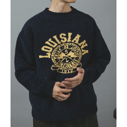 アイテムズ アーバンリサーチ ITEMS URBAN RESEARCH カレッジロゴモール 真冬の正解ニット （ネイビー）｜詳細画像