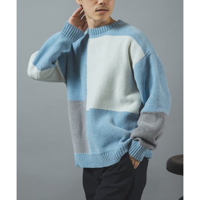 アイテムズ アーバンリサーチ ITEMS URBAN RESEARCH ブロッキングモール 真冬の正解ニット （ブルー系その他）｜詳細画像