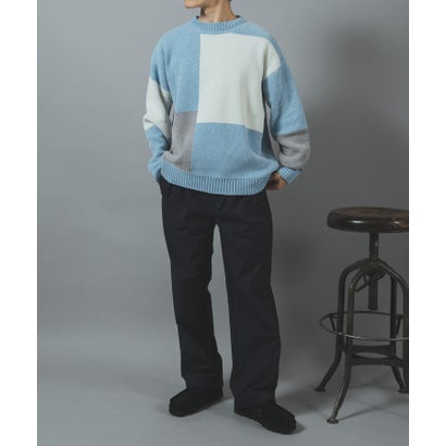 アイテムズ アーバンリサーチ ITEMS URBAN RESEARCH ブロッキングモール 真冬の正解ニット （ブルー系その他）｜詳細画像