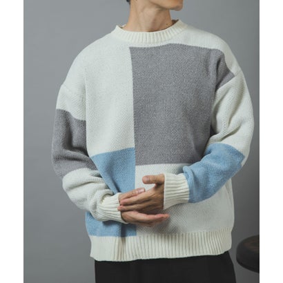 アイテムズ アーバンリサーチ ITEMS URBAN RESEARCH ブロッキングモール 真冬の正解ニット （ブルー系その他）｜詳細画像