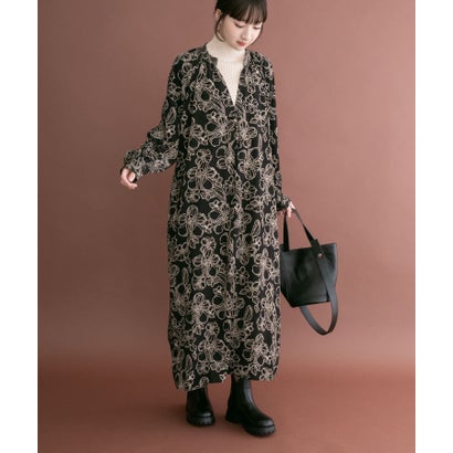 アイテムズ アーバンリサーチ ITEMS URBAN RESEARCH アートフラワープリントワンピース （モカ）｜詳細画像