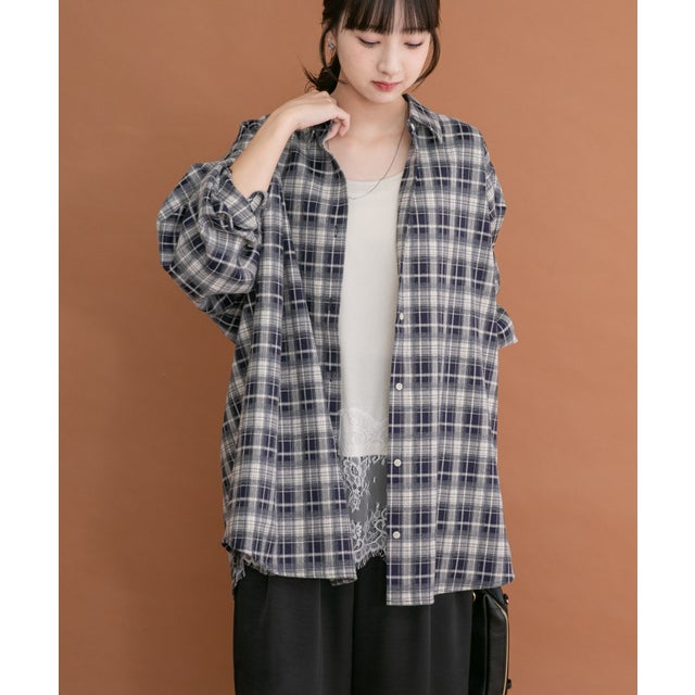 起毛チェックオーバーシャツ （ネイビー）